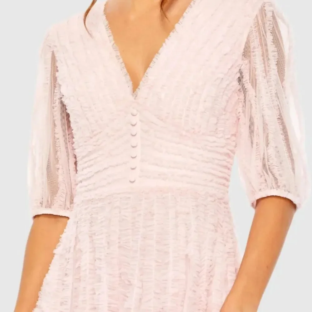 Mac Duggal 8050 Size 24 Pastel Pink Ruffled Half Sleeve Long Maxi Gown‎ Dress - Picture 3 of 4